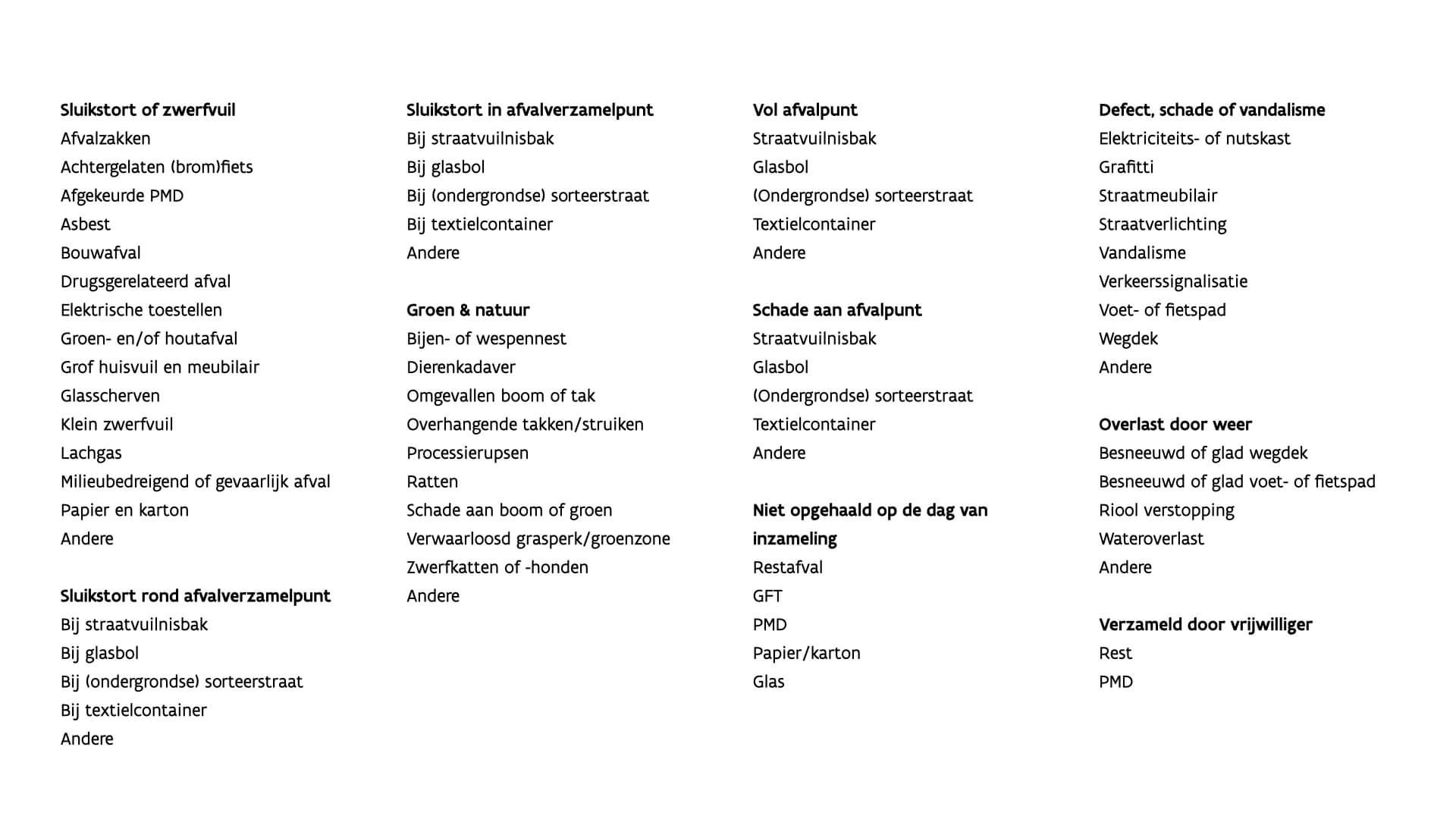 Meldingen Categorieën